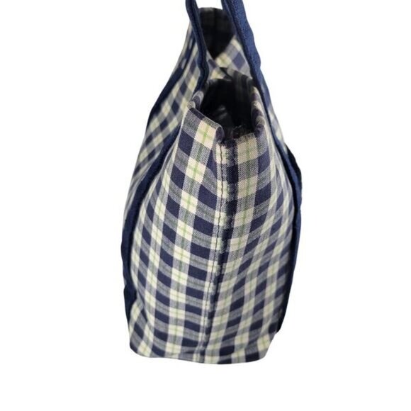 Longaberger Homestead 100% Cotton Small Blue Plaid Tote Bag Lined - Picture 4 of 9